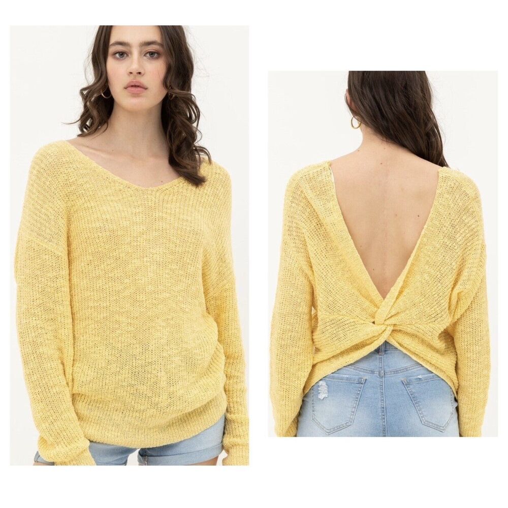 $89 LOVE TREE Los Angeles Boutique Open Back Twist Knot Knit Sweater Designer L